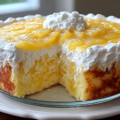 A slice of juicy pineapple heaven cake.