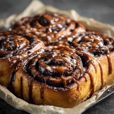 Chocolate cinnamon rolls on a plate.