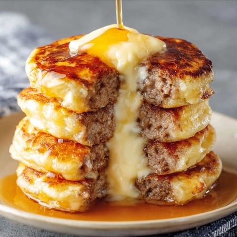 A stack of sausage dipped pancakes.