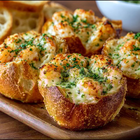 Crabby Shrimp Stuffed Garlic Bread Bombs.