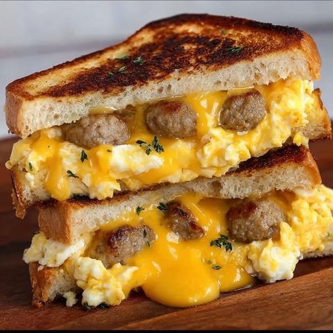A grilled cheese sandwich with eggs on top.