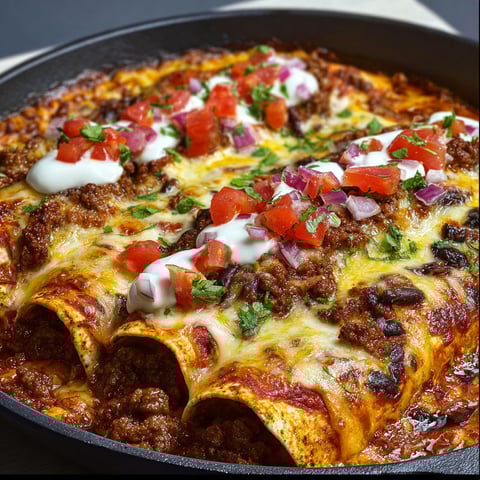 A delicious pizza with ground beef and tomatoes.