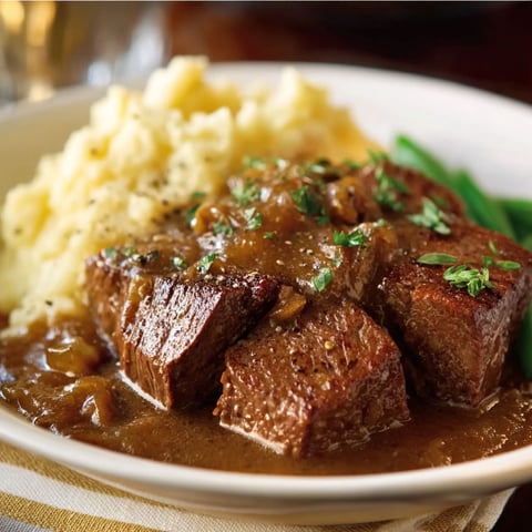 A plate of food with meat and potatoes.