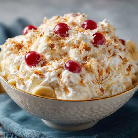 A bowl of banana split fluff salad.
