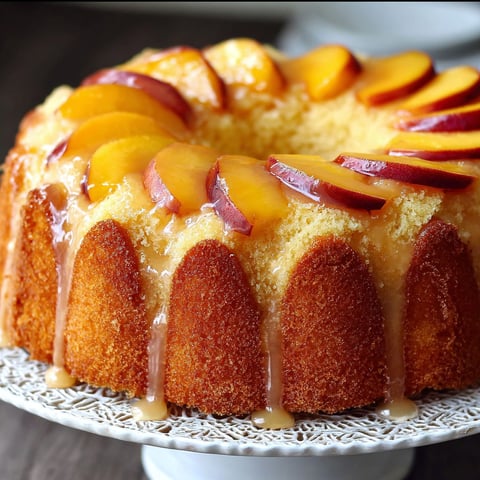 A peach buttermilk pound cake on a plate.