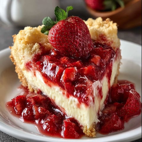 A slice of strawberry cheesecake dump cake.