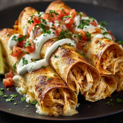 A plate of baked cream cheese chicken taquitos.