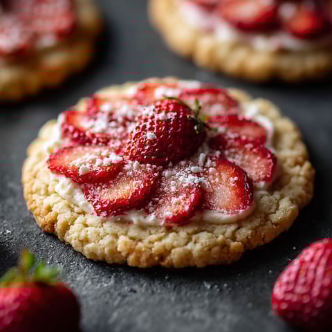 A cookie with strawberries on top.
