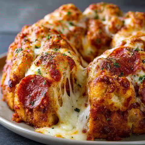 A plate of cheese and pepperoni monkey bread.
