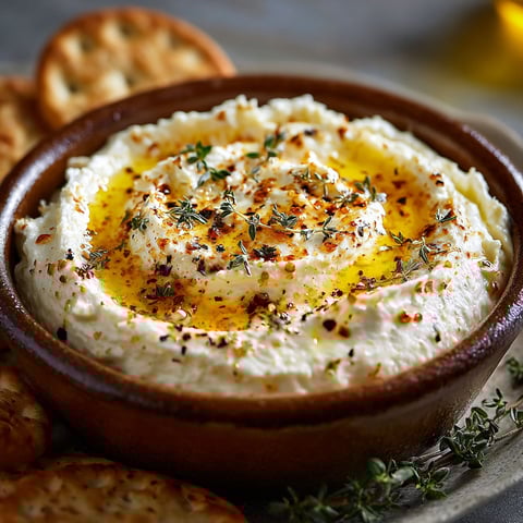 A bowl of honey cream cheese dip with crackers.