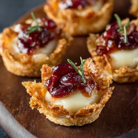 Cranberry Brie Bites on a wooden platter.