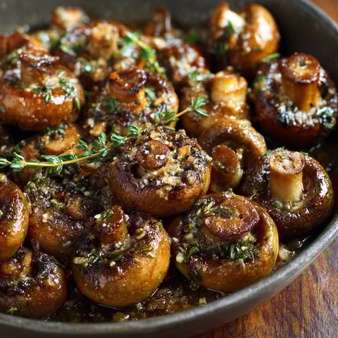 A bowl of roasted mushrooms.