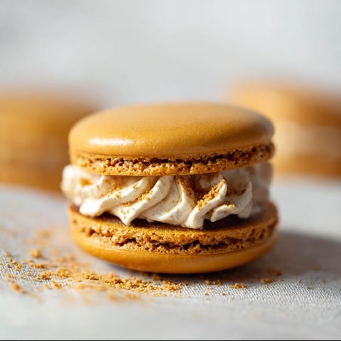 A slice of pumpkin pie macaron.
