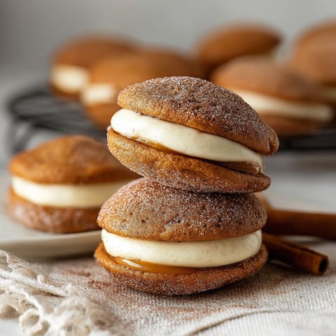 A stack of three apple cider whoopie pies.