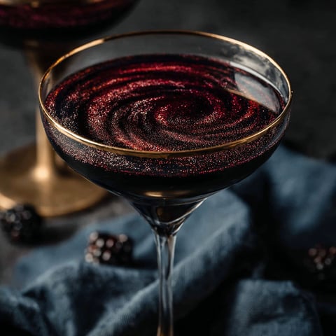 A glass of black magic martini.