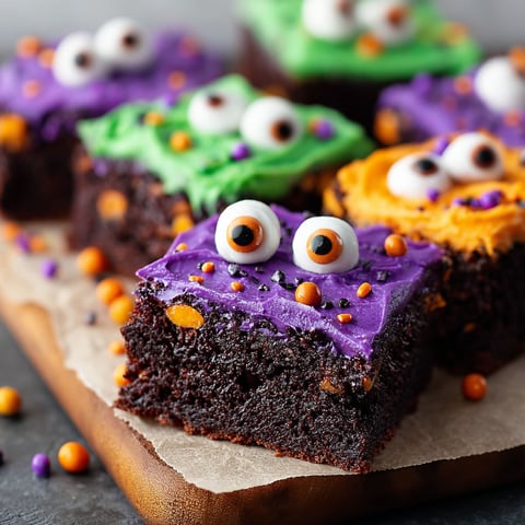 A plate of brownies with eyes and a mouth.