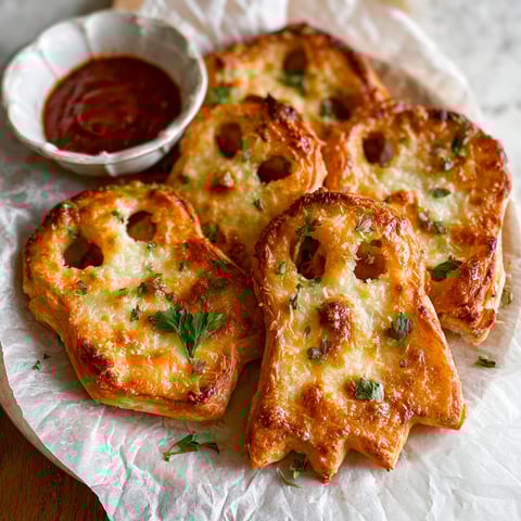 A plate of ghost shaped puff pastry pizza.