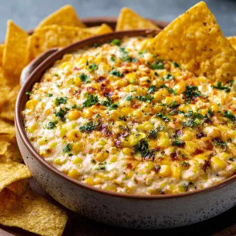 A bowl of corn dip with chips.
