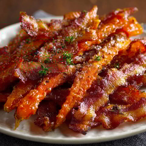 A plate of bacon carrots.