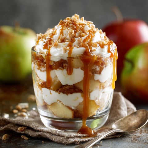 A glass of caramel apple trifle.