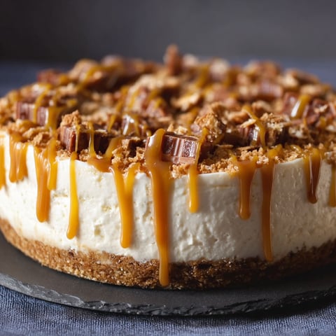 A slice of toffee caramel no-bake cheesecake.