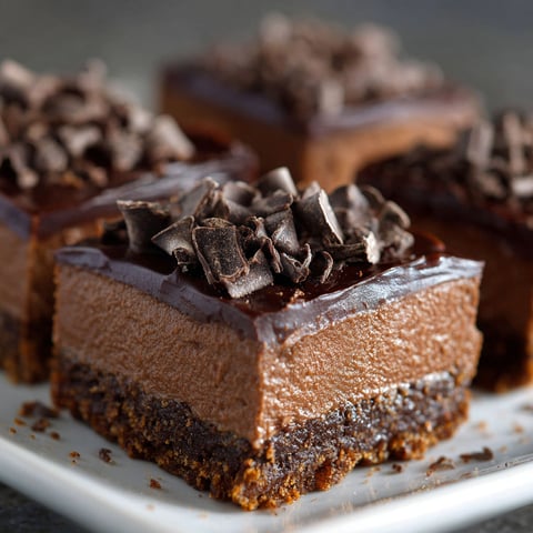 Three pieces of chocolate cake with chocolate chips on top.