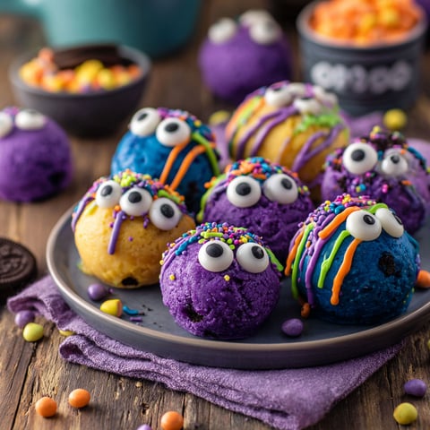 A plate of purple monster eyeball cookies.