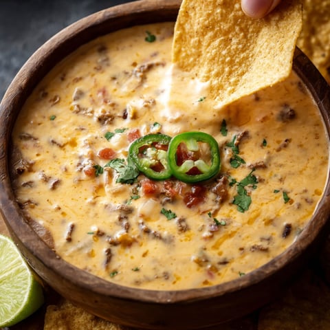 A bowl of chili with a tortilla chip on top.