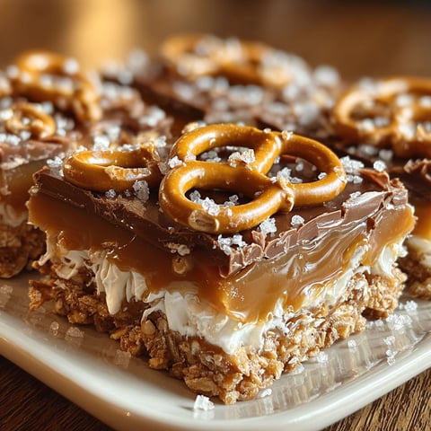 A plate of salted caramel pretzel bars.