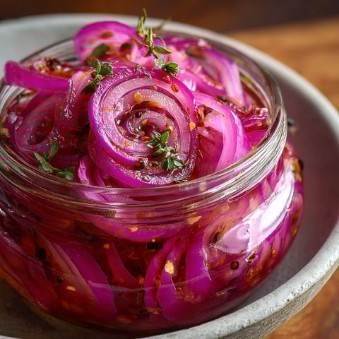 A jar of hot honey pickled red onions.