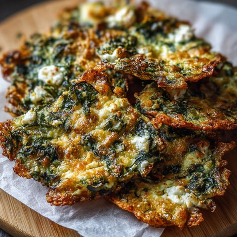 A plate of crisps with spinach and feta cheese.
