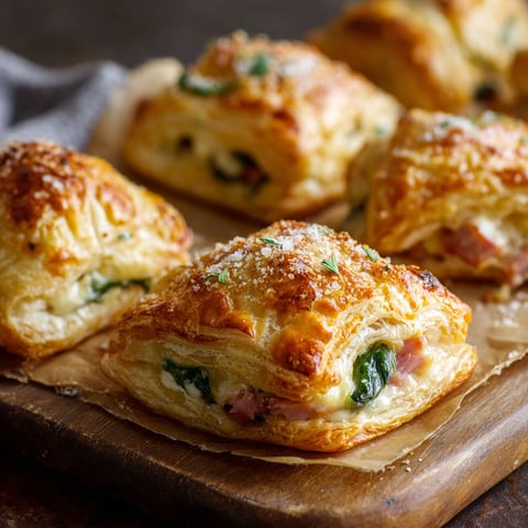 A plate of ham and cheese puff pastries.