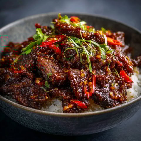 A bowl of Crispy Chilli Beef.