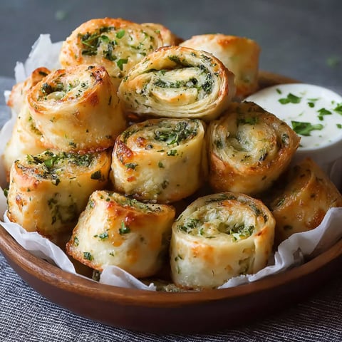 A plate of spinach feta mini rolls.
