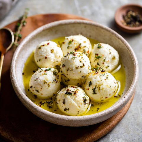 A bowl of marinated mozzarella balls.