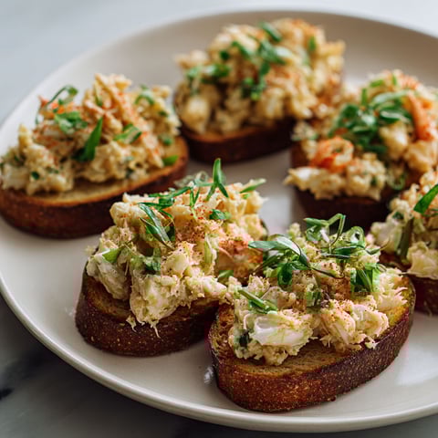 A plate of garlic butter crab toasts.