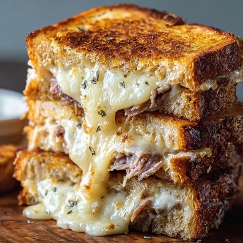 A stack of French dip grilled cheese sandwiches.