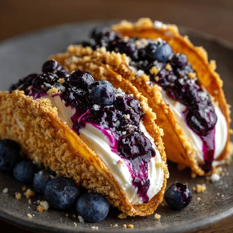 A plate of blueberry cheesecake taco shells.