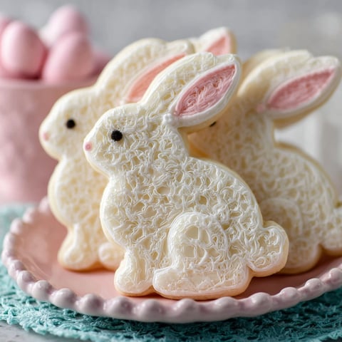 Three white rabbit shaped cookies.