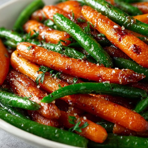A bowl of honey glazed carrots and green beans.