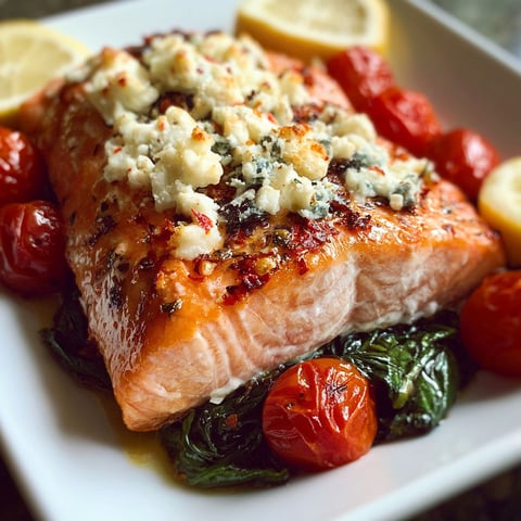 A plate of salmon with tomatoes and spinach.