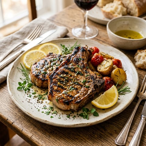 A plate of juicy Sicilian pork chops.